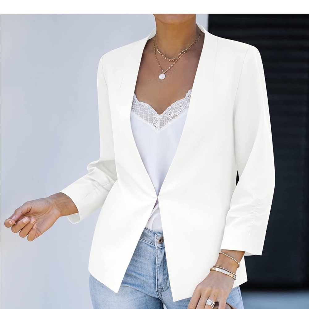 Womens Casual Long Sleeve Blazers Solid Color Knit Blazer Work Office Open Front